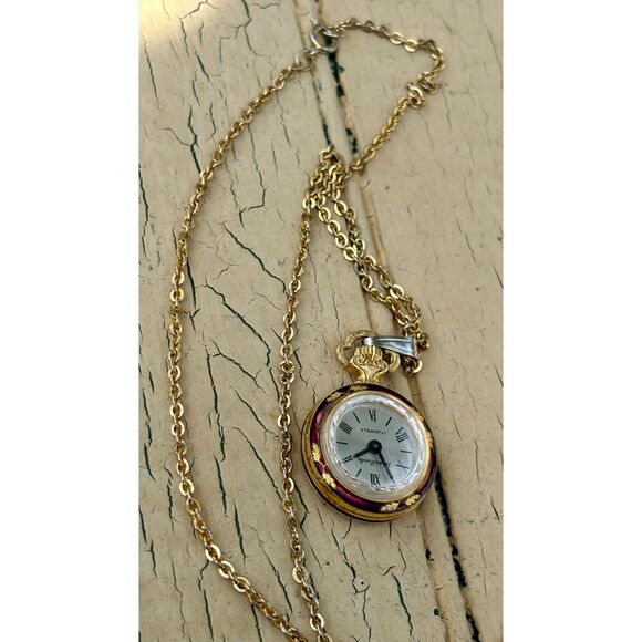 Vintage Andre Rivalle 17 Jewel Swiss Pendant Watch Necklace with Chain - Picture 1 of 4